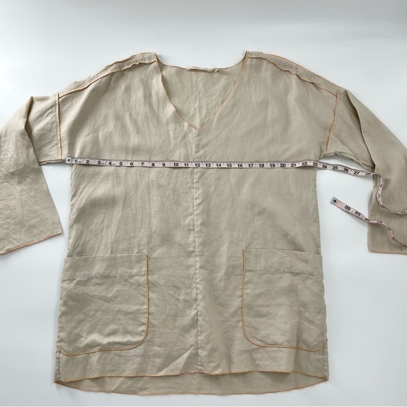 Soft‎ Surroundings 100% Linen Canberra Tunic in Flax Beige Orange Trim Pockets - Picture 8 of 11
